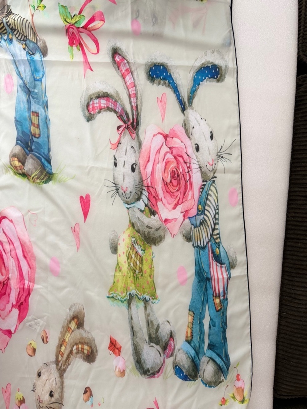 Watercolor Bunny Scarf Storybook Rabbit Long Luxury Wrap Rare Whimsical - Picture 6 of 8